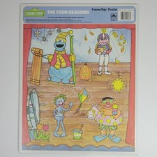 Vintage Unpunched Sesame Street NEW Four Seasons Frame-Tray Puzzle Golden 1988