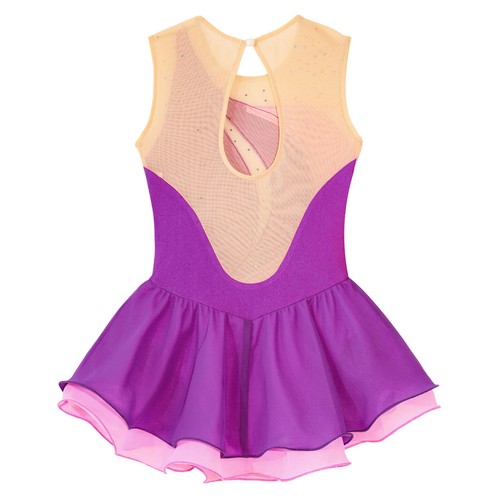 AU Girls Figure Ice Skating Dress Mesh Splice Sparkly Rhinestone Ballet Leotard - Picture 8 of 99