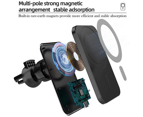 15W Fast Charging Magnetic Wireless Car Charger Stand Holder for QI Phones iPhon - Picture 7 of 10