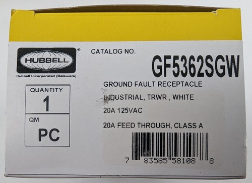 Hubbell GF5362SGW GFCI Receptacle Tamper Resistant White 20A 125Vac 5-20R NEW - Picture 3 of 4