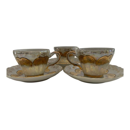 Vtg Sterling China Japan Teacup And Saucer White Gold Luster Set Of 3 - Picture 10 of 11