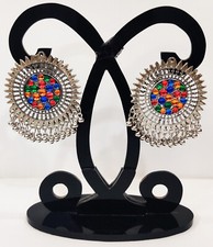 Tribal Belly Dance Oxidised Silver Multiston Design RoundEarrings for Women Girl