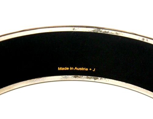 RETIRED HERMES PARIS FEATHER HEADDRESS PRINTED ENAMEL BANGLE BRACELET 18 MM WIDE - Picture 7 of 9
