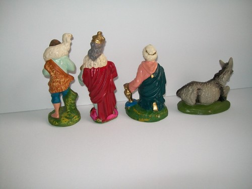 Vintage Pappmaché Krippenfiguren Könige Hirte Esel Italien - Bild 3 von 4