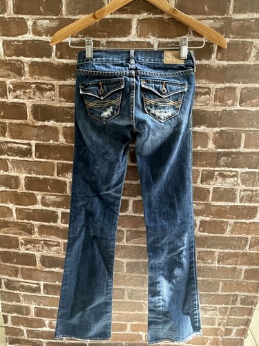 ABERCROMBIE KIDS GIRLS 10 SLIM HALEY DISTRESSED JEANS DARK BLUE HOLES GUC - Picture 2 of 5