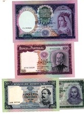 SET SERIES 4 BILLETS PORTUGAL 20 50 100 1000 ESCUDOS 1960 1961 P166 165 164 163