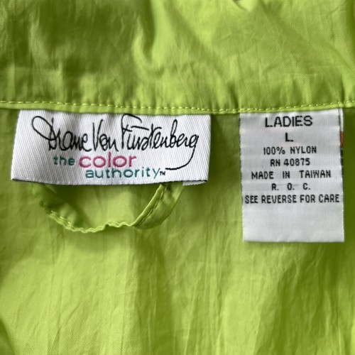 Diane Von Furstenberg DVF Rain Coat Green Windbreaker Jacket Large Vintage 90s - Picture 6 of 10