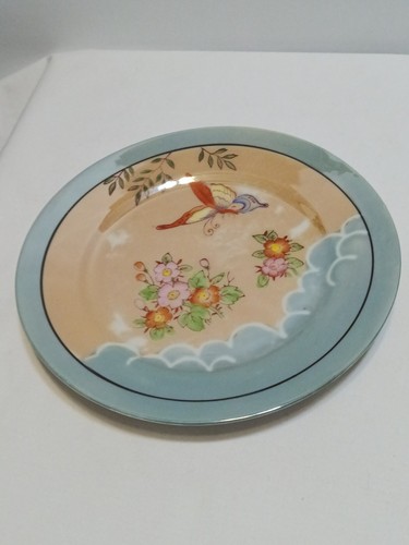 2 Butterfly Japanese Lustre Ware Hand Painted Luncheon Plates 7 1/2 inches Vtg - Picture 2 of 13