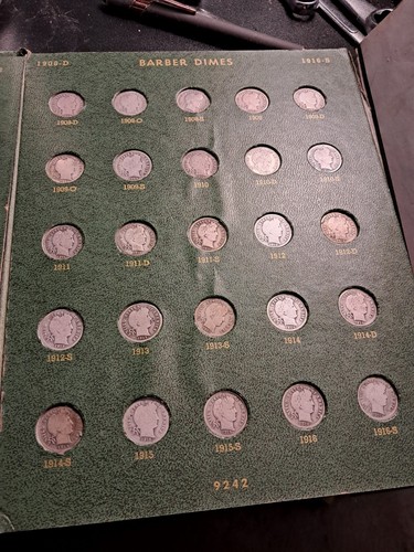 Barber Dime Set in Whitman Album 70 Coins 92S 94O 96O 98-9 O & S 01s 03s 04s 13s - Picture 3 of 7