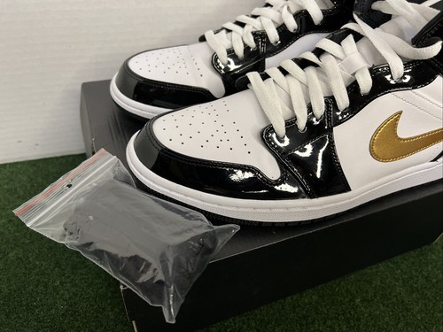 Size 11 - Jordan 1 Mid Patent Black Gold 2019 852542-007 VNDS - Picture 2 of 9
