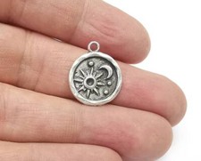 2 Sky Sun Moon Round Crescent Charms Antique Silver Plated 20x16mm G26584