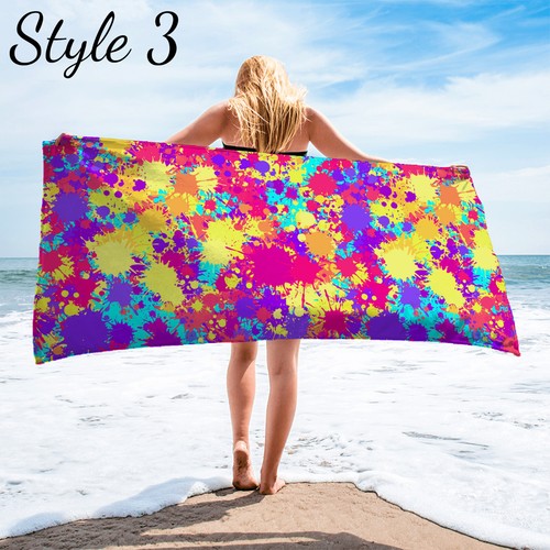 Retro 80s Neon Paint Splatter Beach Towel #1, Abstract Colorful Pool Towel - Picture 8 of 11