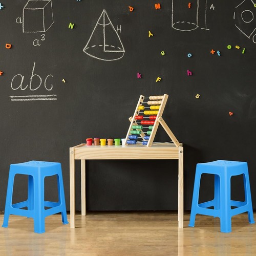 2 Pack Blue Stackable Plastic Stools - 16.9 Inch Versatile Seating Solution - Picture 9 of 9