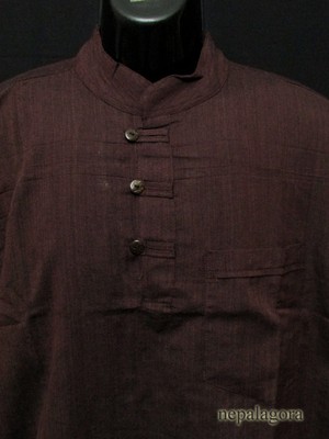 Sh991 XL Handloom Cotton short sleeve Grandad Hippy Men Maroon Kurta Shirt Nepal