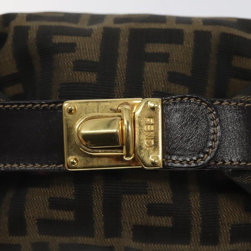 FENDI Zucca Canvas Vanity Pouch Brown Black gold Auth MX343 - Picture 17 of 20