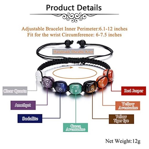 Pulseras de piedra ajustables de cuarzo de cristal curativo natural de 7 chakras con cuerda trenzada - Imagen 11 de 11