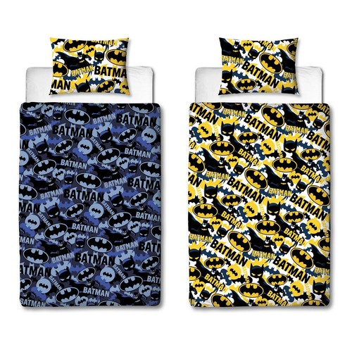Batman Single Bedding Set Two-sided Duvet Cover Blue/Yellow Camouflage DC Comic - Picture 3 of 5