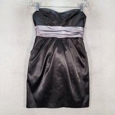 Love Tease Women Dress Size 5 Black Satin Stretch Sweetheart Tie Y2K Sheath Mini