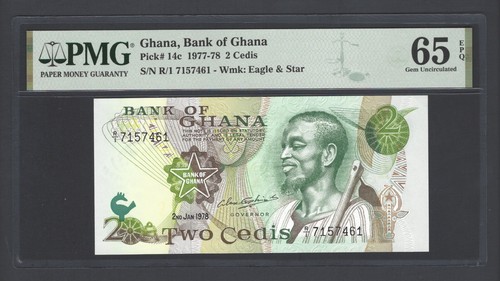 Ghana 2 Cedis 2-1-1978 P14c Uncirculated Graded 65 - Picture 1 of 2
