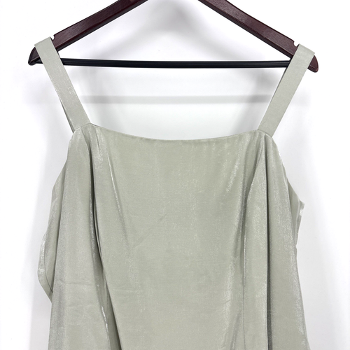 🤍 ALEX EVENINGS Platinum Metallic Shimmer Taffeta Sleeveless Maxi Gown 20W NICE - Picture 3 of 12