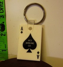 ACE AWNING COMPANY keychain Akron playing card 1980s rubber Ohio Ace of Spades