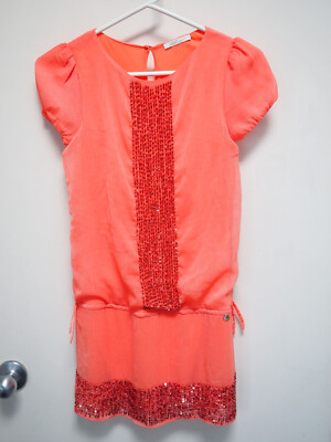 MINT! ''Liu-Jo'' Junior Italian DESIGNER Dress-GIRL Sz 10/140-Orange Sequined 