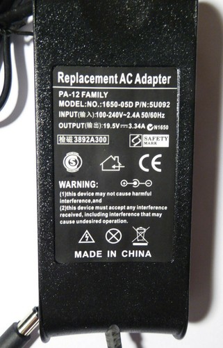 Adapter for DELL 19.5V 3.34A 65W AC Power Charger PA-12 Family Model 1650-05D - Picture 2 of 6