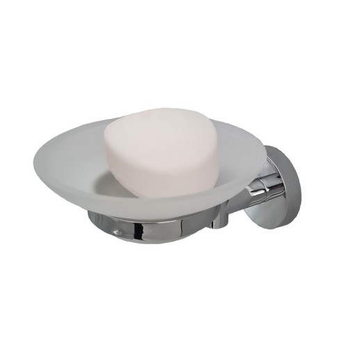 Soap Dish Holder Wall Mounted Bathroom Accessory Modern Round Chrome White Glass - Picture 3 of 11