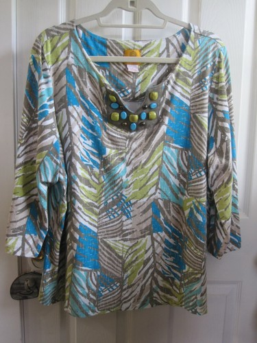 2X Ruby Rd 3/4 Sleeve Top w/Beaded Neck