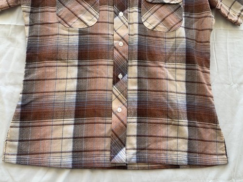 70s Vintage Kennington Western Plaid Orange Brown Polyester Cowboy Rodeo Orange - Picture 7 of 8