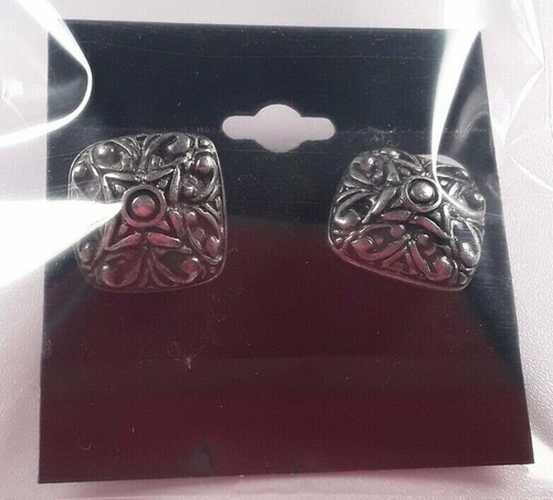 NEW Premier Designs Earrings Silver tone Black Etching lever/clip backs - Picture 3 of 9