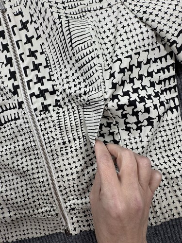 Cabi Jacket Womens Medium Black White Geometric Coupe Bomber Patchwork Full Zip - Picture 3 of 12