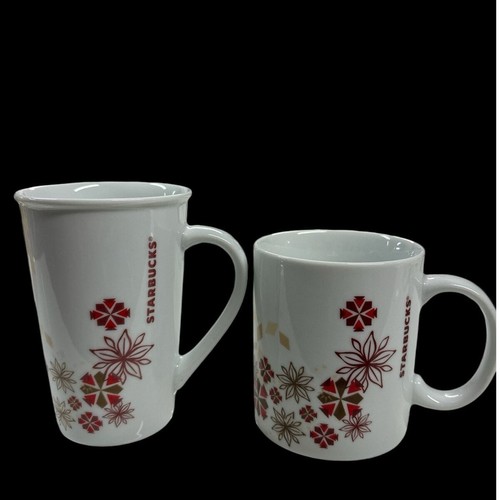 STARBUCKS Christmas 2013 Holiday Red Snowflakes Coffee Mugs Cups