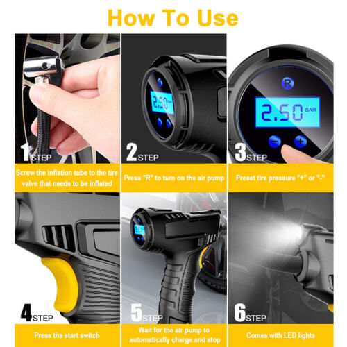Bomba de aire de coche portátil inflador compresor eléctrico LED digital 12V - Imagen 8 de 12