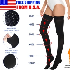 Thigh High Socks, Anti Embolism Compression Socks 20-30 mmHg Closed Toe Hose