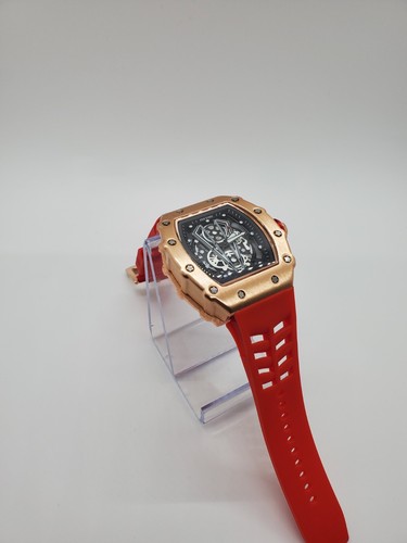 Pintime Herren Silikon Armband Uhr, schöner Quarz wasserdicht, (rose und rot) - Bild 6 von 13