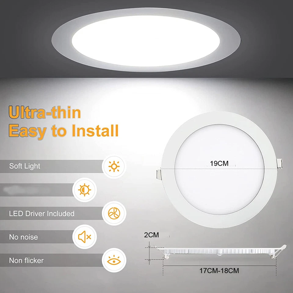 50/100× 18W Recessed Led Ceiling Downlight Panel Light Lamp Natural White Round - Image 3 of 4