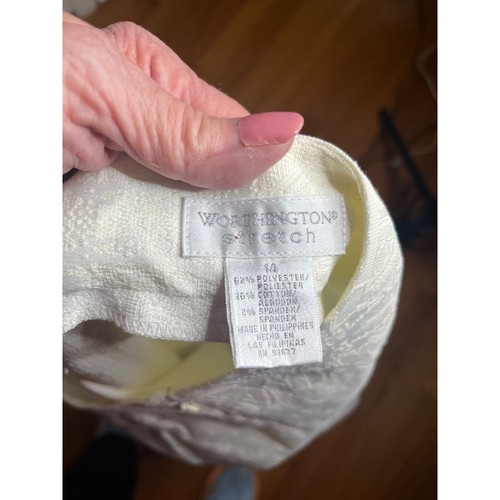 Worthington High Rise Stretch Pants Ivory Floral Jacquard Career Casual Size 14 - Picture 3 of 3