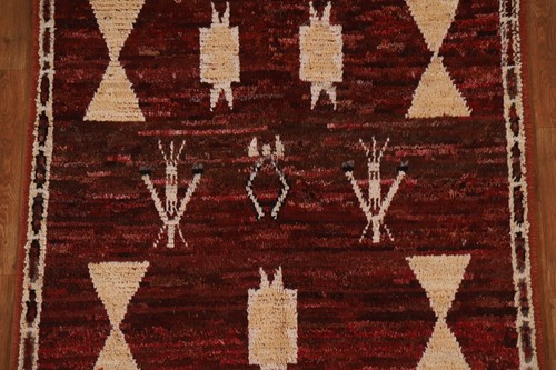 Alfombra oriental tribal geométrica marroquí anudada a mano alfombra borgoña 4'x6' - Imagen 4 de 12