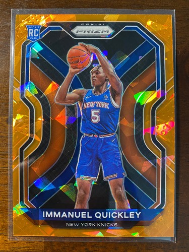 Tarjeta de novato Prizm Immanuel Quickley 2020-21 naranja hielo agrietado #296 Knicks - Imagen 1 de 2