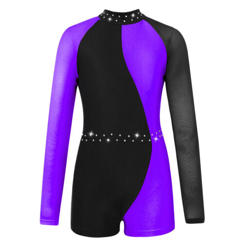 Mädchen Ballett Body Trikot Einteiler Langarm Turnanzug Ganzanzug mit Glitzer - Bild 42 von 51