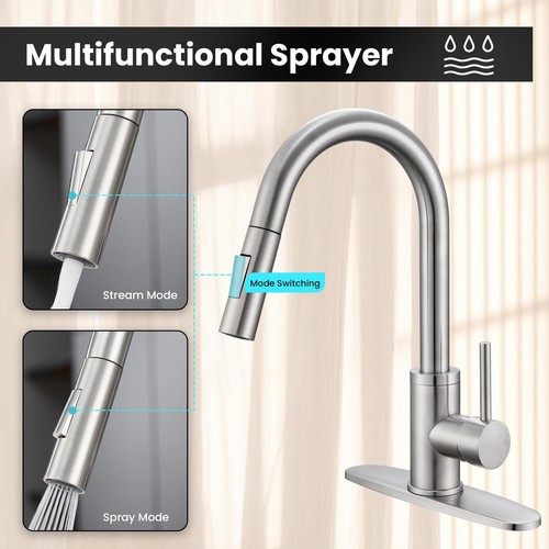 KPW Kitchen Sink Faucet with Sprayer Brushed Nickel Pull Down Kitchen Faucet ... - Picture 4 of 7