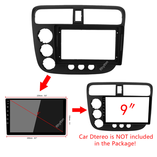 9'' Car Radio Stereo Dash Fascia Frame Bezel W/Harness for Honda Civic 2001~05 - Picture 9 of 14