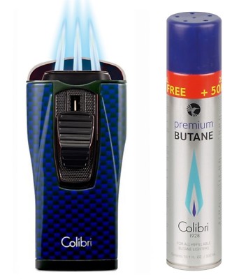 Colibri Monaco II Triple Carbon blau Zigarren Feuerzeug 3 Jetflammen + Gas