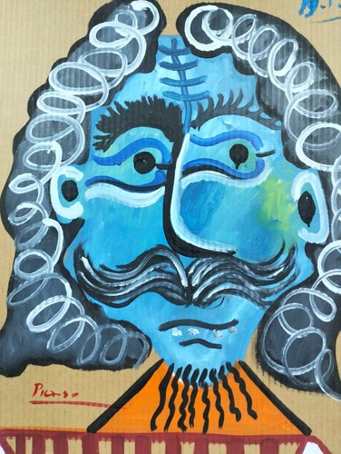 PABLO PICASSO OIL ON CORRUGATED CARDBOARD Buste d'homme WITH FRAME VERY NICE - Picture 6 of 10