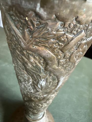 Early 20th Century Reverse hammered Metal scalloped Bronze Or Copper Lamp Base 2 - Picture 20 of 21