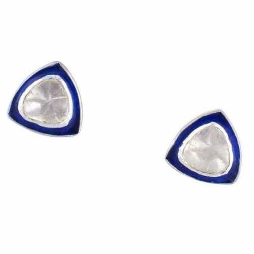 Polki Diamante Esmalte Azul Diseño 925 Plata de Ley Tuerca Pendientes Mujer Joya - Imagen 8 de 8
