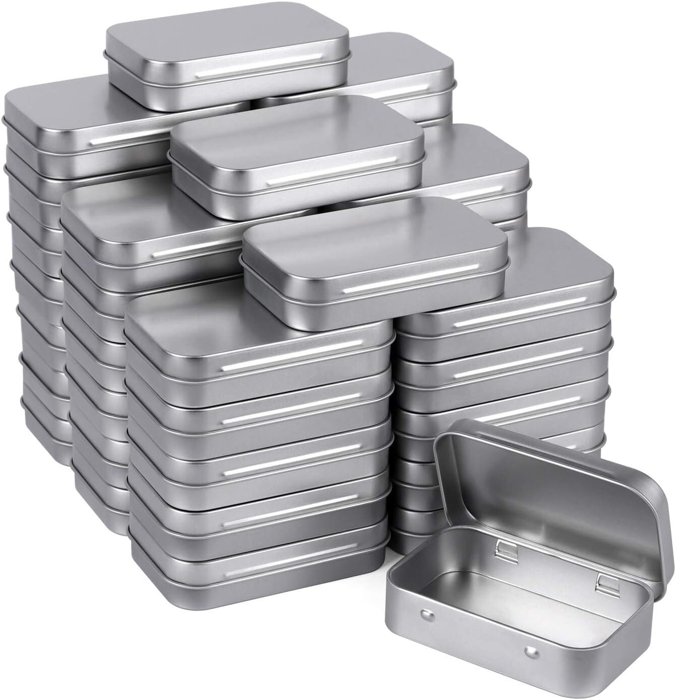 Tamicy Metal Rectangular Hinged Tins - Pack of 40 Matte Black Mini