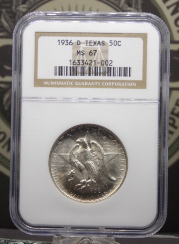 1936 "D" Commemorative *TEXAS* Silver Half Dollar 50c NGC MS67 #002 Gem BU Unc - Picture 3 of 5
