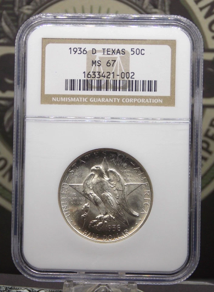1936 "D" Commemorative *TEXAS* Silver Half Dollar 50c NGC MS67 #002 Gem BU Unc - Image 3 of 4